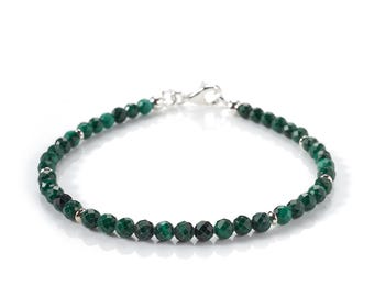 Malachit Armband - Edelstein Armband - natürlicher Malachit und 925 Silber - Perlenarmband