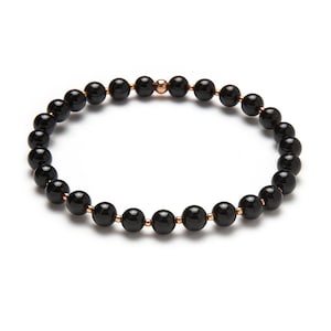 Tourmaline bracelet black - gemstone bracelet - Schorl and 925 silver rose gold plated - pearl bracelet black