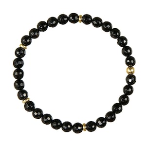 Onyx bracelet - pearl bracelet black - onyx gemstone bracelet 6 mm pearls faceted and 925 silver gold plated - flexible onyx bracelet