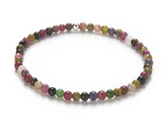 Colorful tourmaline bracelet - Stretch tourmaline bracelet - natural colorful tourmaline, 925 sterling silver - colorful beaded bracelet
