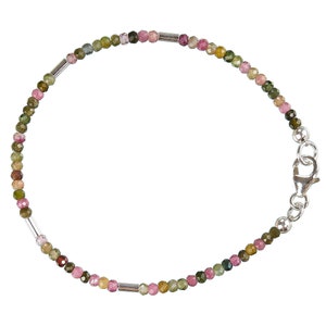 Tourmaline bracelet with 925 silver - adjustable size - natural tourmaline jewelry - gemstone pearl bracelet