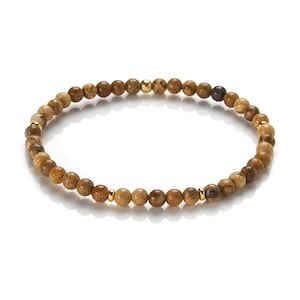 Pulsera de jaspe - jaspe natural de paisaje y plata 925 bañada en oro - pulsera de piedra preciosa de jaspe perlado de 4,8 mm - pulsera de perlas marrón beige