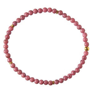 Rhodonite bracelet - natural rhodonite and 925 silver gold plated - gemstone bracelet - pink pearl bracelet
