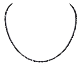 Zwarte spinel ketting - edelsteen ketting - natuurlijke zwarte spinel met 925 zilveren sluiting - ketting - 2,5 mm facet geslepen