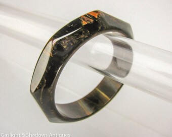 Bakelite Marbled Dark Brown with Gold Vintage Bracelet Bangle