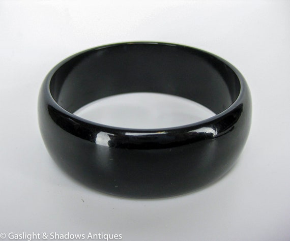 Black Vintage Bakelite Bracelet Bangle - image 2