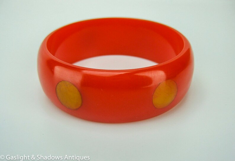Red Bakelite Yellow Dot Bracelet Pantti Bangle - Etsy