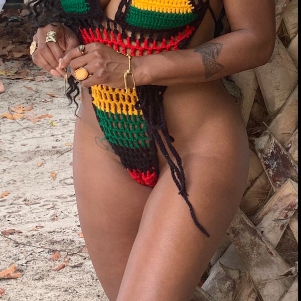 Crochet Mesh Monokini - Rasta One Piece Swimsuit