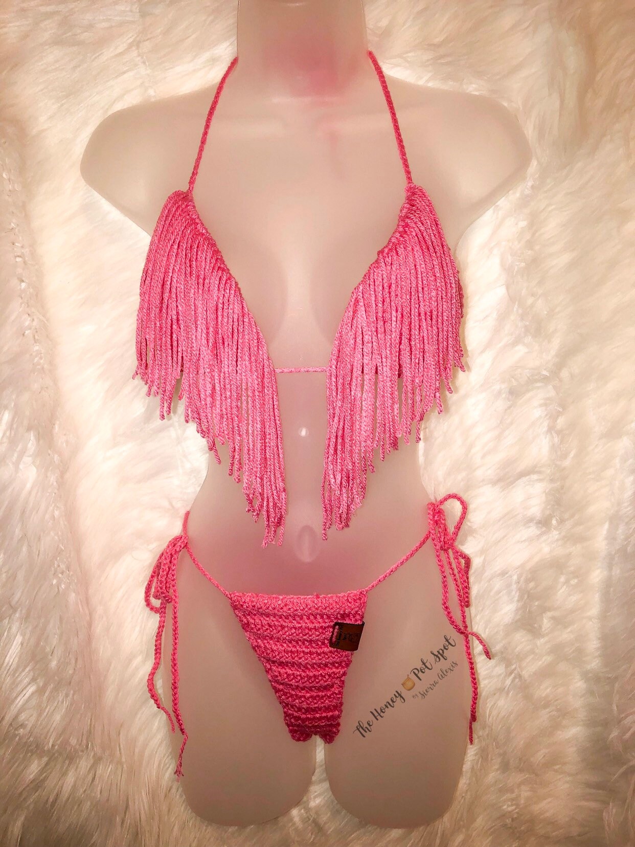 Berlin Knit Fringe Bikini Two Piece Set In Orange
