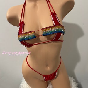 Sexy 2 piece Exotic Dancewear set Stripper set Cross String Bikini Ready To Ship