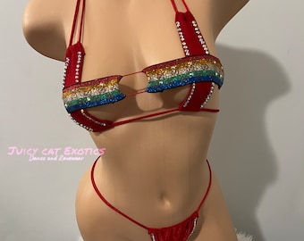 セクシーな2ピースエキゾチックダンスウェアセット ストリッパーセット クロスストリングビキニ すぐに発送可能