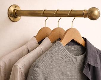 Unlacquered Wall Mount Brass Clothes Rack – Vintage Industrial Closet Hanging Bar