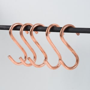 Solid Copper S-Hooks For Pot Rails, Copper Hooks For Kitchen Organization and More, High-end Copper Hanging Hooks For Pot Racks