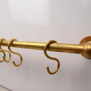 Unlacquered Brass Pot Rail, vintage brass pot rack, Solid Brass Pan Organizer, Kitchen Wall Mount Pot Rack