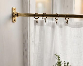 Custom Unlacquered Brass Curtain Rod, Cafe Cabinet Window Hardware