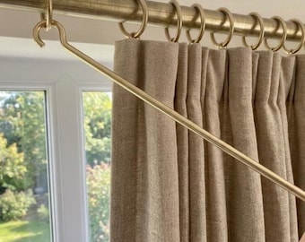 Handmade Solid Brass Curtain Drape Pull Wand, Curtain Baton with Hook