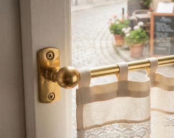 Solid Brass Café Curtain Rod, Bistro Curtain Rod with Rings, Unlacquered Brass Window Curtain Rod | Custom Size