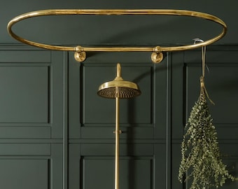 Barra de cortina de ducha de latón sin lacar, riel de baño