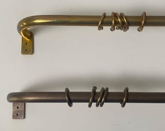 Handmade 20mm French Return Curtain Rod with Rings, Burnished Brass Pole ,Bronze Curtain Pole, Custom Solid Brass Drapery Hardware