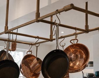 Antique Brass Hanging Pot Rack, Ceiling Mounted Kitchen Pot Rack