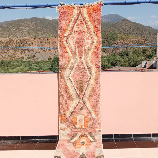 Vintage Orange Moroccan Runner Rug - Authentic Berber Rug - ABB21277