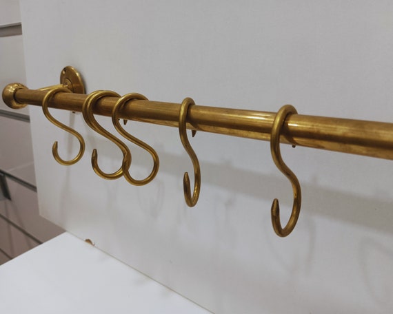 Rustic Sturdy Unlacquered Brass Hanging Bar With 16mm Rod and S hooks for Pan Pot and More Storage Etsy Australia