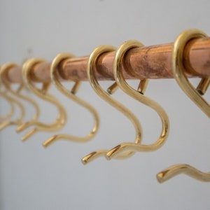 Copper Pot Rack With Brass S Hooks, Solid Copper Hanging Pot Rod, Pots And Pans Organizer, Wall Mounted Pots Rack Made Of Solid Copper