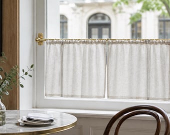 Solid Brass Café Curtain Rod, Bistro Curtain Rod with Rings, Unlacquered Brass Window Curtain Rod | Custom Size