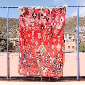 Red Rectangular Bedroom Rug - Large Red Rug - Moroccan Pattern Rug - ABB21347