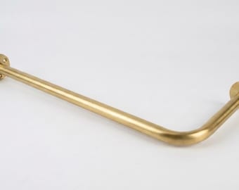 L-Shaped Brass Shower Curtain Rod, Corner Shower Rod,  Unlacquered Patina Finish