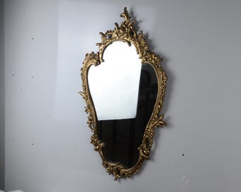 Espejo de pared vintage dorado adornado, espejo de tocador estilo rococó