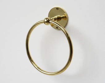 6" Unlacquered Brass Towel Holder Ring, Handcrafted Towel Ring For Bathroom And Kitchen