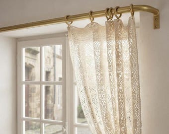 Unlacquered Brass French Return Curtain Rod - Crochet Curtain Rod - Solid Brass Drapery Hardware