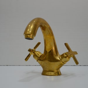 Brass Vanity Faucet, Unlacquered Brass Faucet, Hot and Cold Water Mixer Tap | Bathroom Faucet | Single Hole Faucet, Deck Mount Sink Faucet