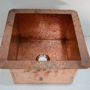 Square Copper Sink For Kitchen, Hammered Unlacquered Copper Finish