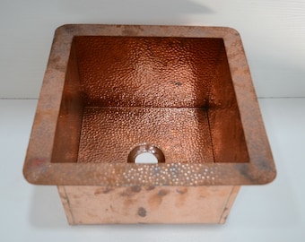 Square Copper Sink For Kitchen, Hammered Unlacquered Copper Finish