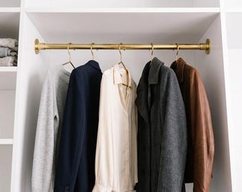 Unlacquered Brass Closet Rod, Solid Brass Clothing Rail, Custom Wardrobe Hanging Rod, Brass Closet Pole with Wall Mount Brackets