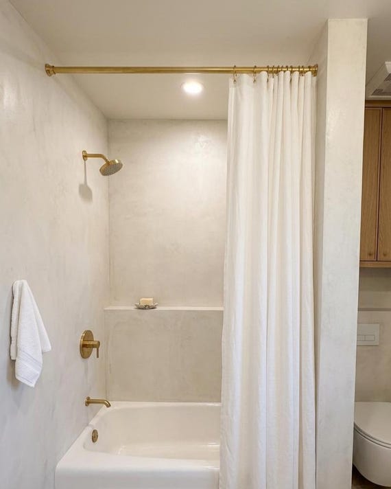 Unlacquered Brass Shower Curtain Rod, Solid Brass Bathtub Curtain Rod, Custom Shower Rod for Tub, Wall Mounted Bathroom Hardware
