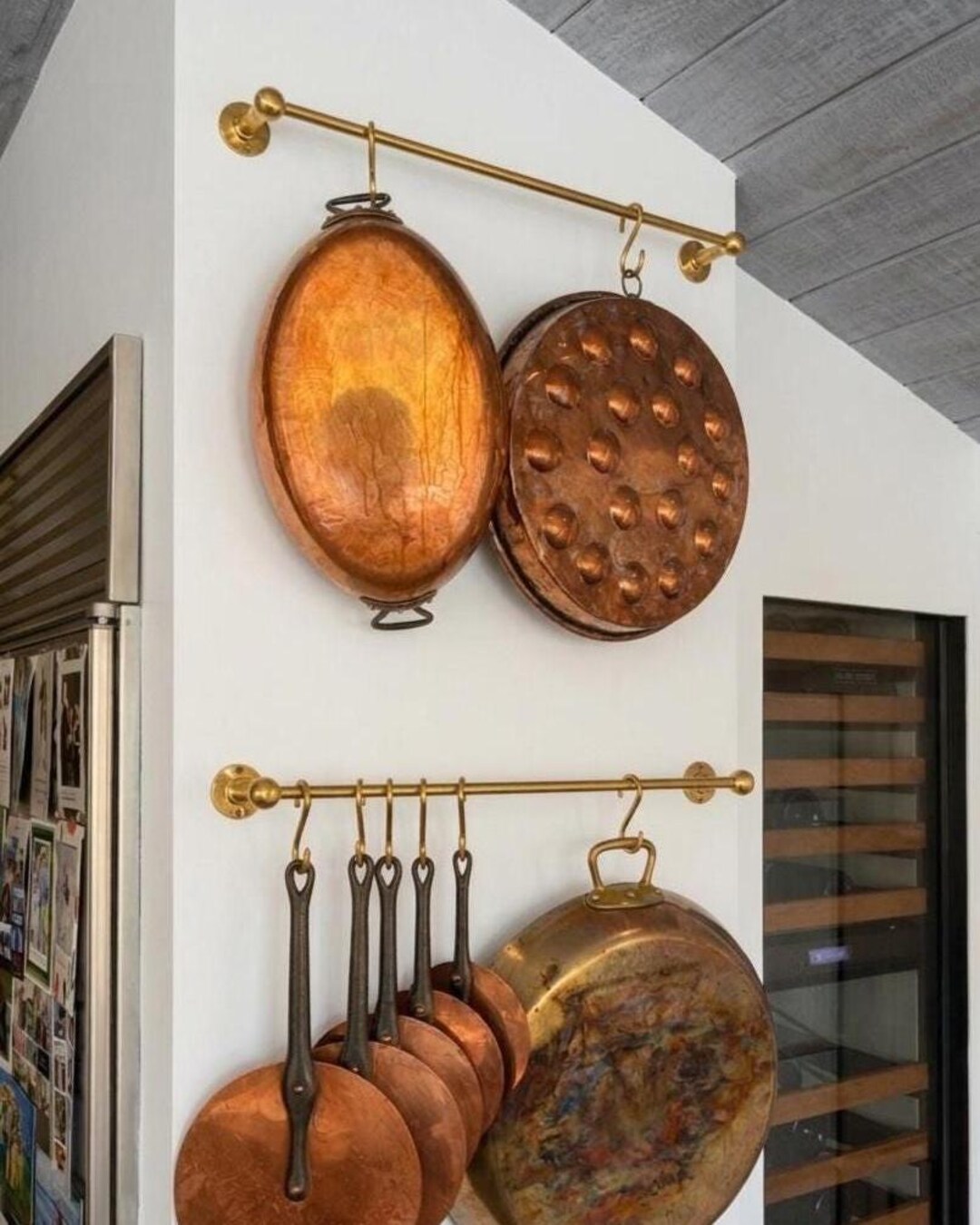 Pot Rack Rail Custom Brass Pot Rail Rack With S Hooks, Wall Mounted Kitchen Storage ...