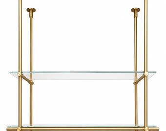 Ceiling Only Mounted Brass Shelving With Glass, 40 inches x 50 inches x 10 inches