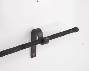 Wrought Iron Curtain Rod With Wall Supports, Wide Curtain Rods, Black Hand-Forged Curtain Pole For Drapery Hanging