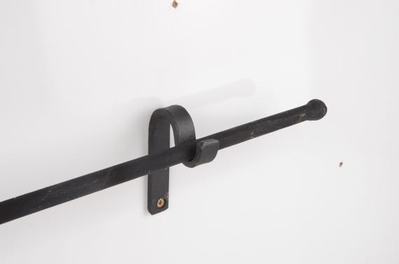 Wrought Iron Curtain Rod With Wall Supports, Wide Curtain Rods, Black Hand-Forged Curtain Pole For Drapery Hanging