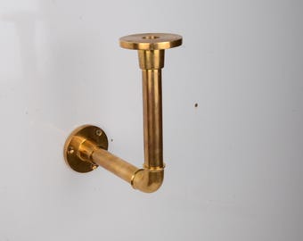 Lacquered Solid Brass Shelf Bracket, Industrial Pipe Style