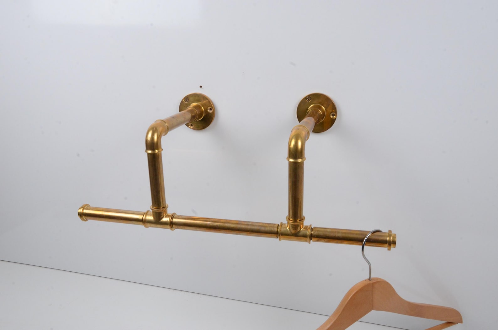 Handmade Unlacquered Brass Wall Mount Clothes Rack, Laundry Hanging Rod ...