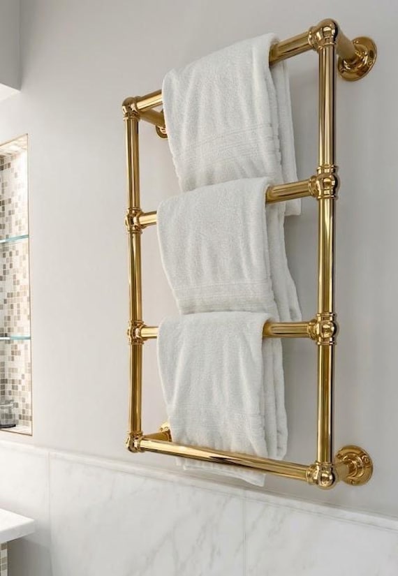 Solid Unlacquered Brass Towel Rack, Luxury Wall Mounted Towel Holder