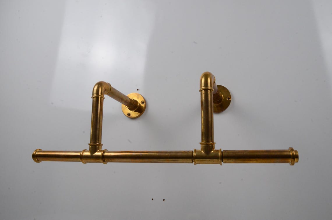 Handmade Unlacquered Brass Wall Mount Clothes Rack, Laundry Hanging Rod ...