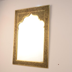 Moroccan wall mirror, Brass gold mirror for wall, vintage wall mirror, antique decor mirror, moroccan brass mirror with frame