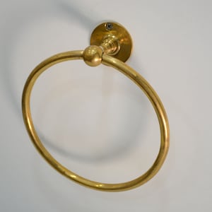 6" Unlacquered Brass Towel Holder Ring, Handcrafted Towel Ring For Bathroom And Kitchen