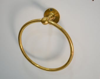 6" Unlacquered Brass Towel Holder Ring, Handcrafted Towel Ring For Bathroom And Kitchen