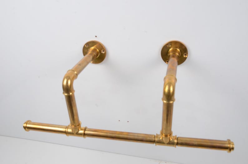 Handmade Unlacquered Brass Wall Mount Clothes Rack, Laundry Hanging Rod ...